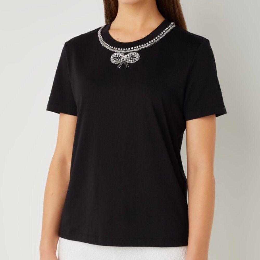 [Good Used Condition] Maje Embellished Rhinestone Bow TShirt // Maje Sz 2 (US M)